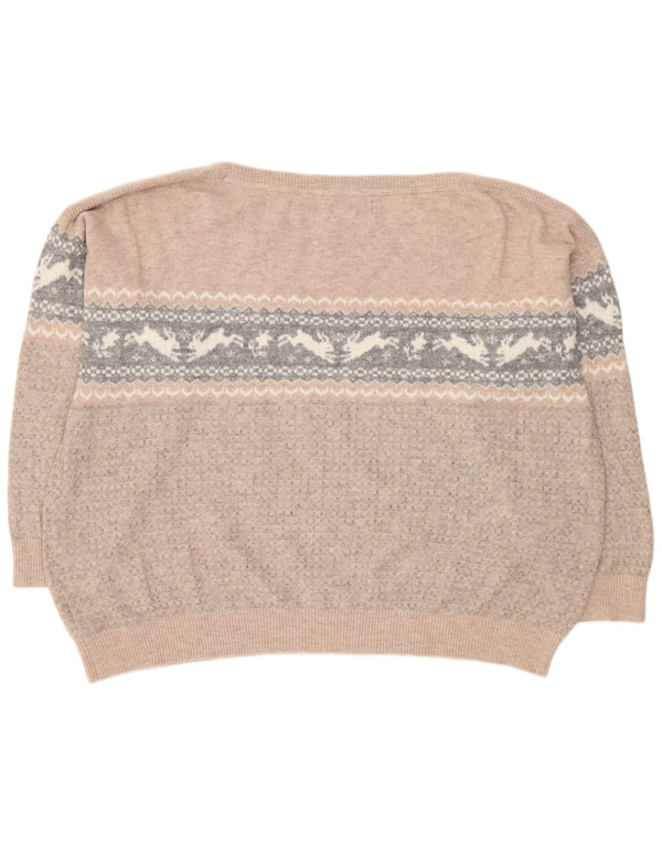 Damski sweter Fat Face z dekoltem w łódkę UK 24 4XL Beżowy Fair Isle
