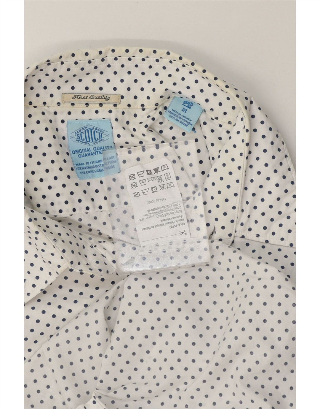 SCOTCH & SODA Mens Shirt Medium White Spotted Cotton Vintage Scotch & Soda and Second-Hand Scotch & Soda from Messina Hembry 