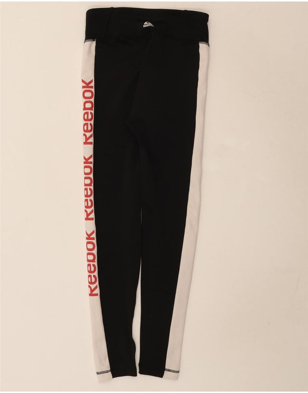 Reebok Womens Graphic Leggings UK 8/ 10 Small Black Colourblock