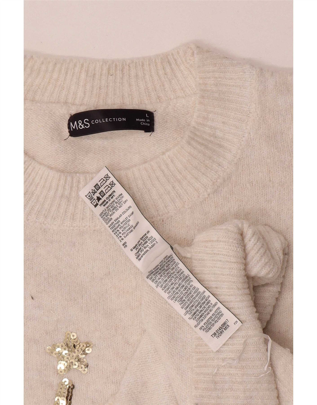 Marks & Spencer Damski sweter z okrągłym dekoltem, UK 16, duży w kolorze złamanej bieli