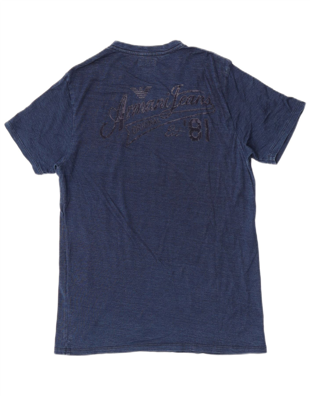 Męski T-shirt z grafiką Armani, mały, niebieski, bawełniany nakrapiany