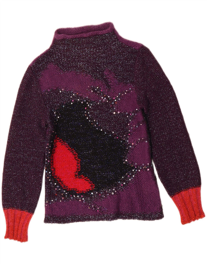 ICEBERG Womens Turtle Neck Jumper Sweater UK 12 Medium Purple Colourblock Vintage Iceberg and Second-Hand Iceberg from Messina Hembry 