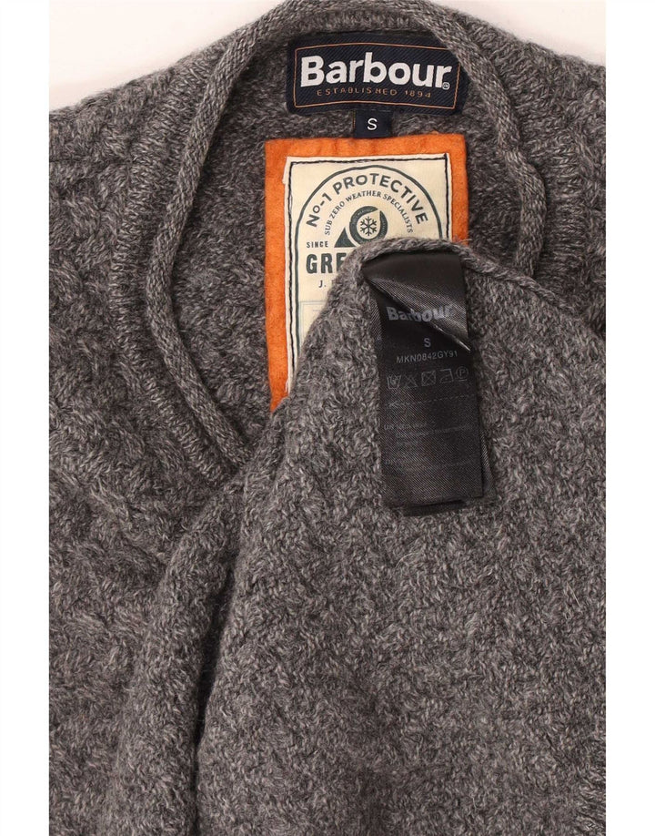 Męski sweter z okrągłym dekoltem Barbour, mały, szary, wełniany