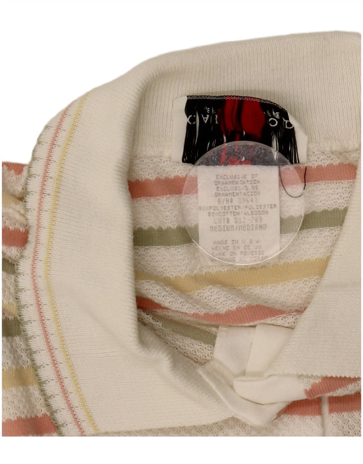 Sweter damski w stylu vintage, z dekoltem polo, UK 14, w średnie, wielokolorowe paski