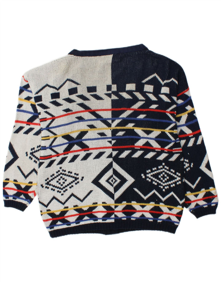 Damski sweter oversize VINTAGE UK 16, duży, granatowy, geometryczny