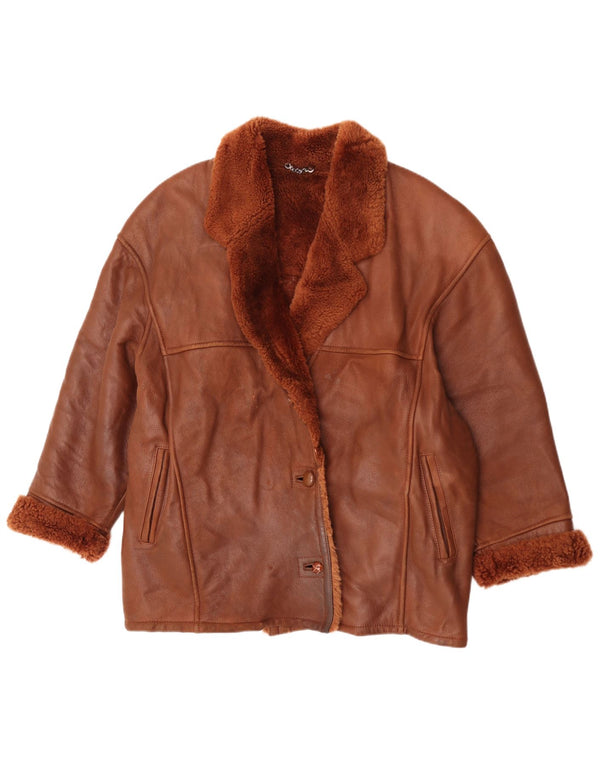 Vintage damska oversize'owa kurtka shearling EU 42, duża brązowa