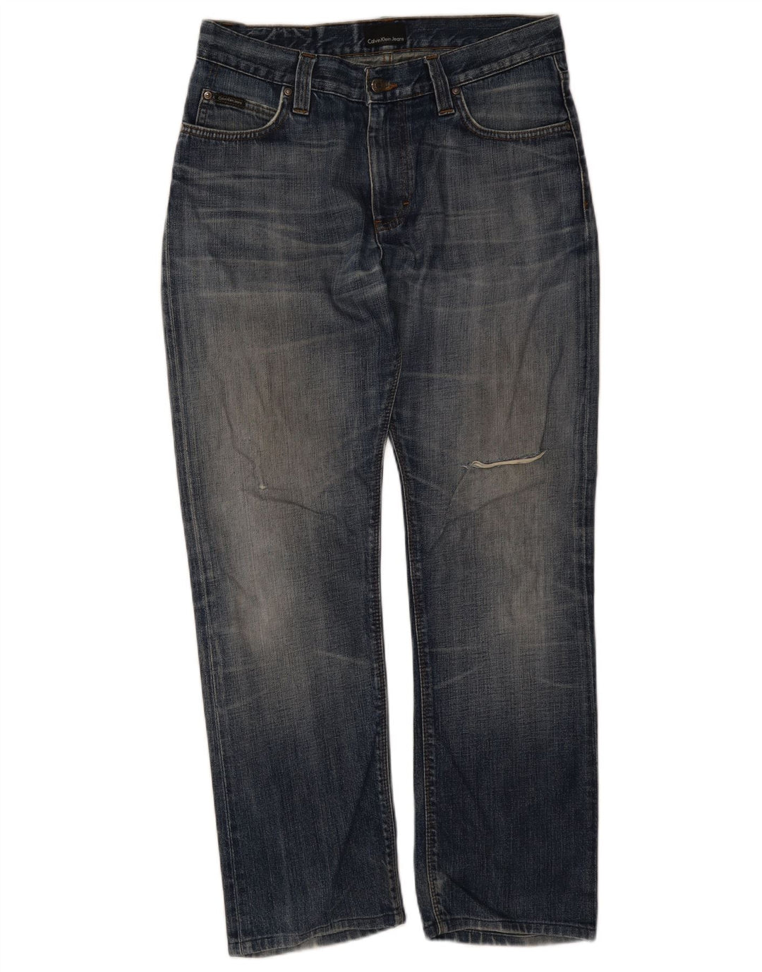 Męskie jeansy Calvin Klein w trudnej sytuacji, przycięte W30 L23, niebieskie