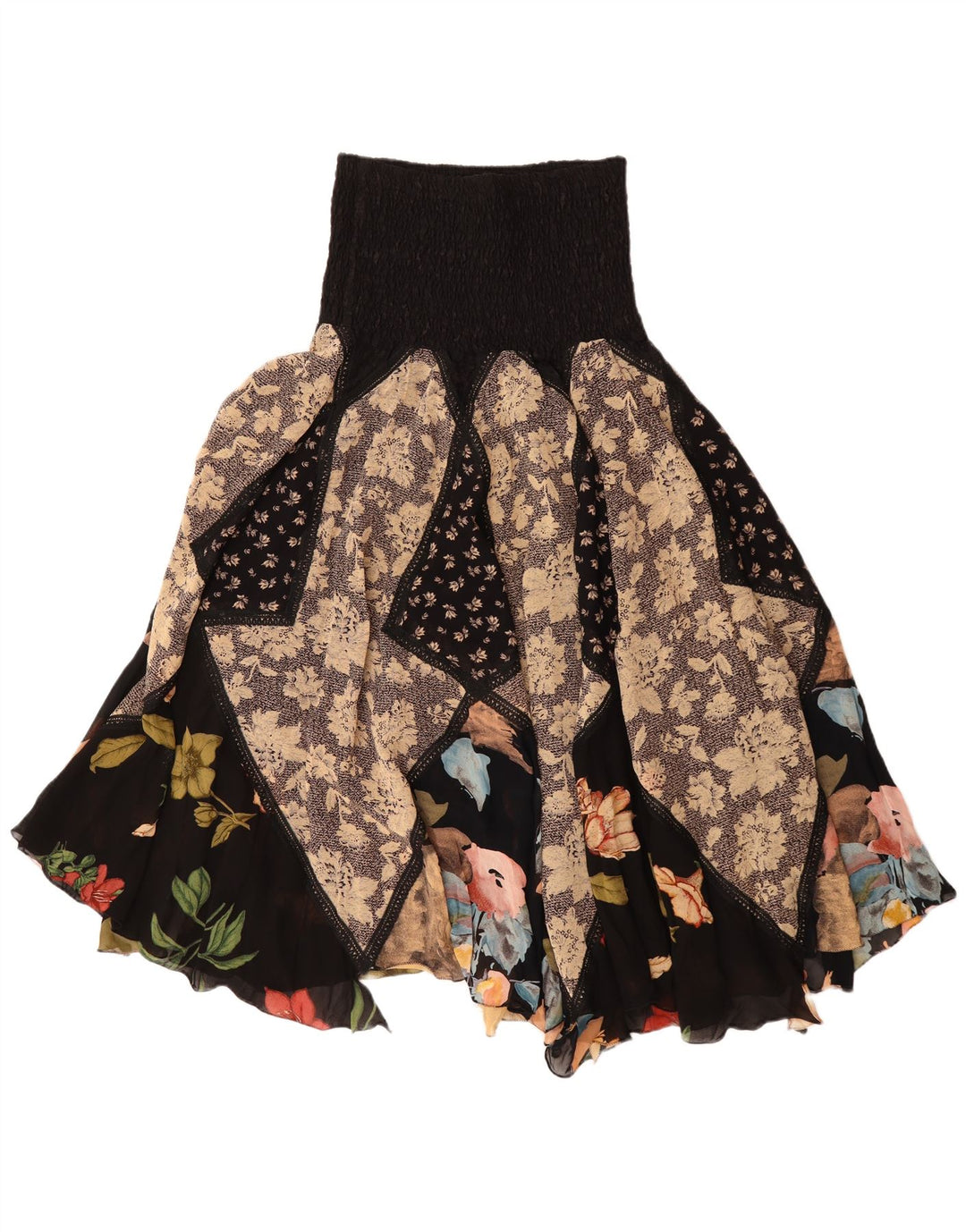 Vintage damska asymetryczna spódnica cygańska W30 średni wielobarwny patchwork