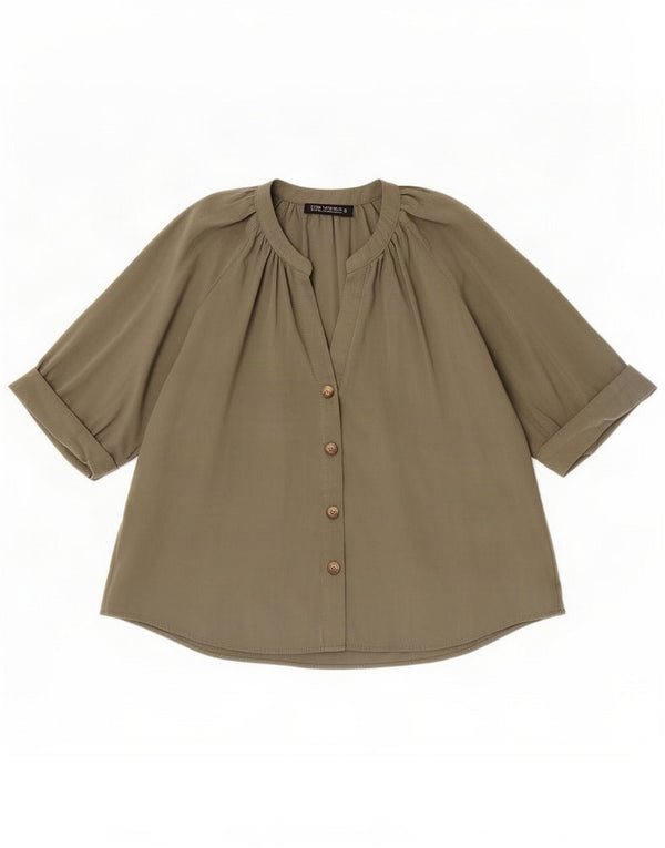 Damska bluzka koszulowa z rękawem 3/4 Zara UK 14 Medium Khaki Modal