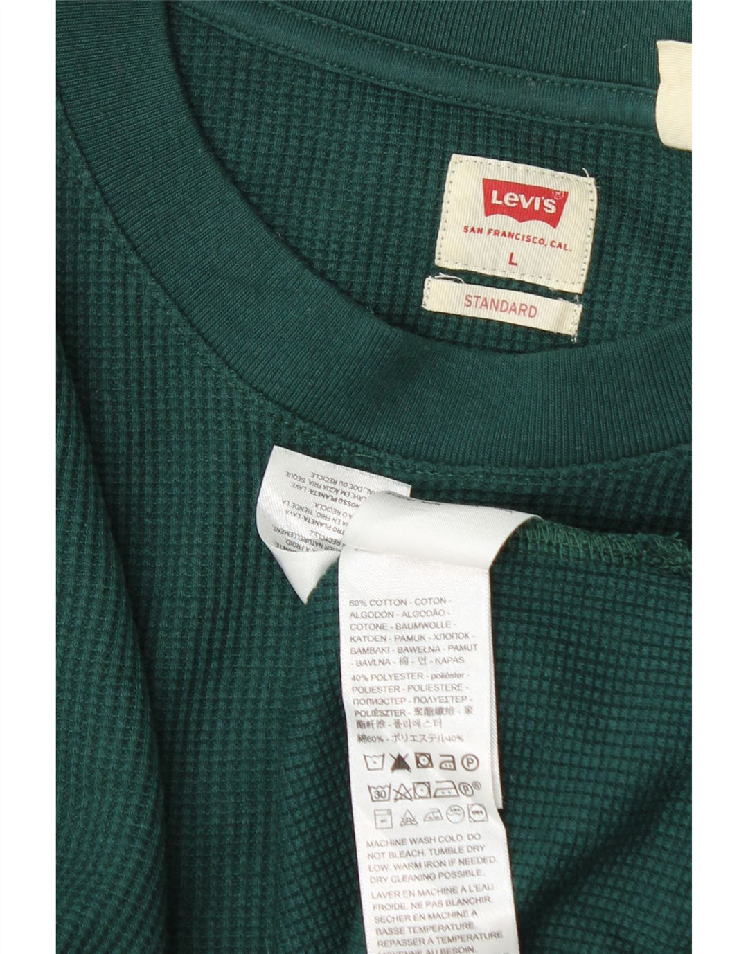 Męski standardowy top Levi's z długim rękawem, duży, zielony, bawełniany