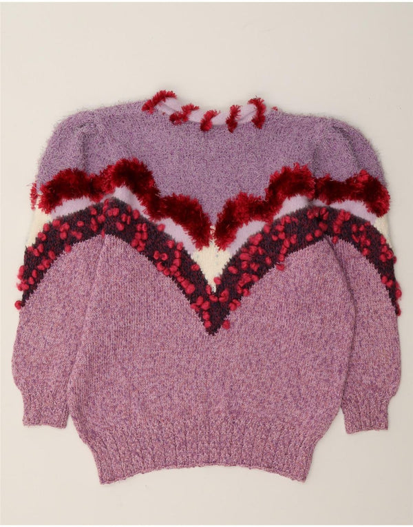 Sweter damski w stylu vintage z okrągłym dekoltem UK 14 Średni fiolet Nowość