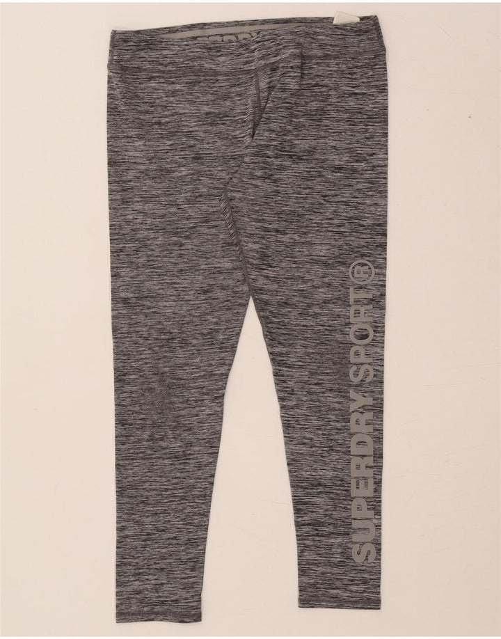 Damskie legginsy SUPERDRY z grafiką UK 14, duże, szare, nakrapiane, poliestrowe