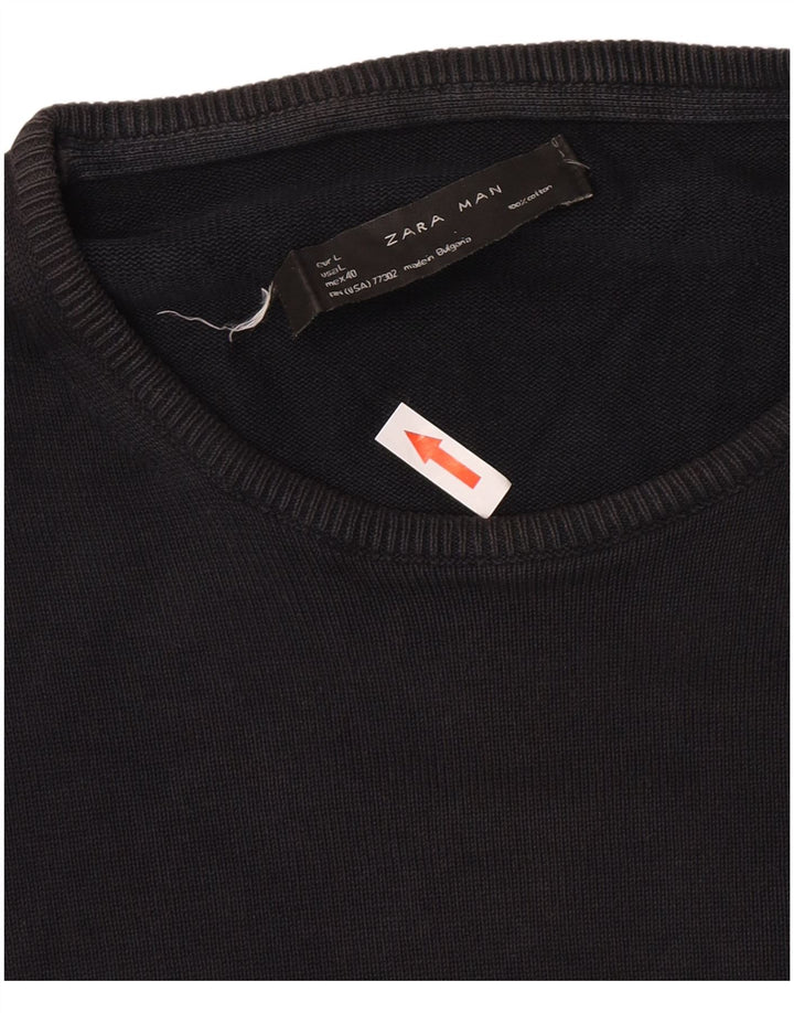 Męski sweter Zara z okrągłym dekoltem, duży, czarny
