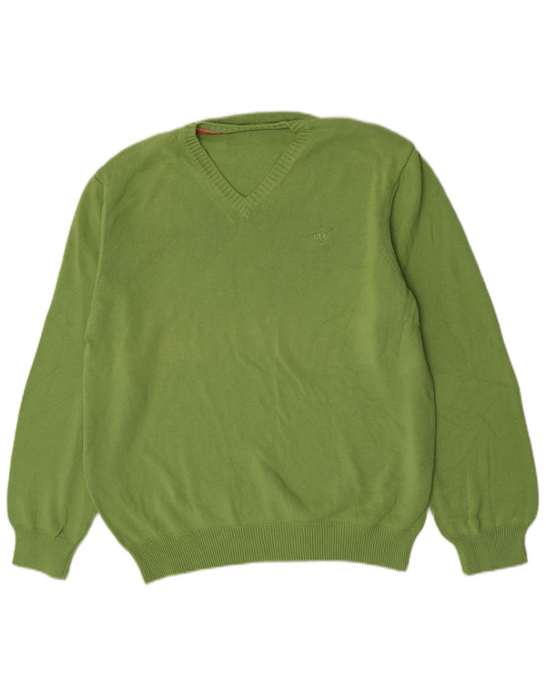 Męski sweter z dekoltem w kształcie litery V, Henry Cottons, 3XL, zielony, bawełniany