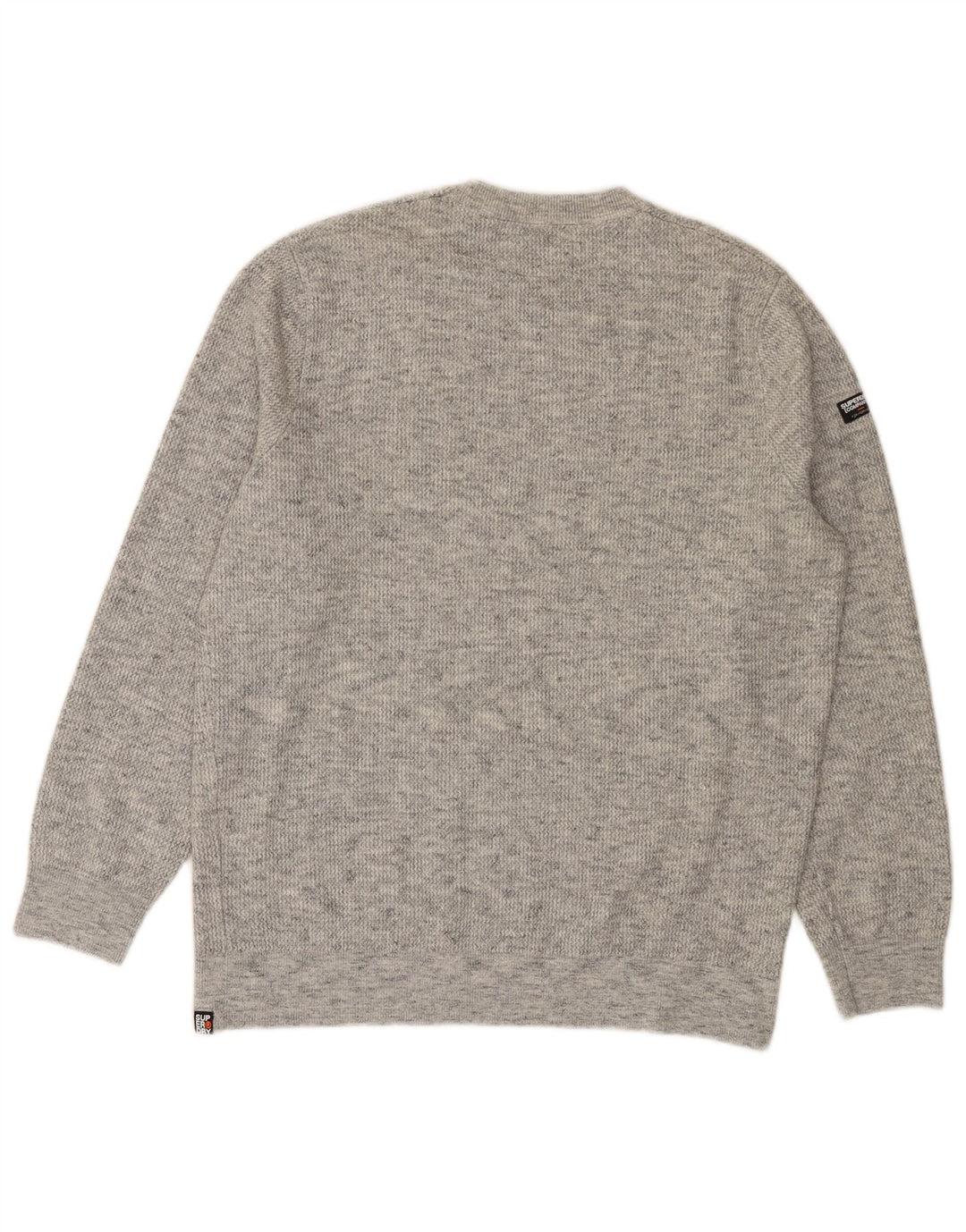 SUPERDRY Męski sweter z okrągłym dekoltem, 3XL, szara bawełna w plamki