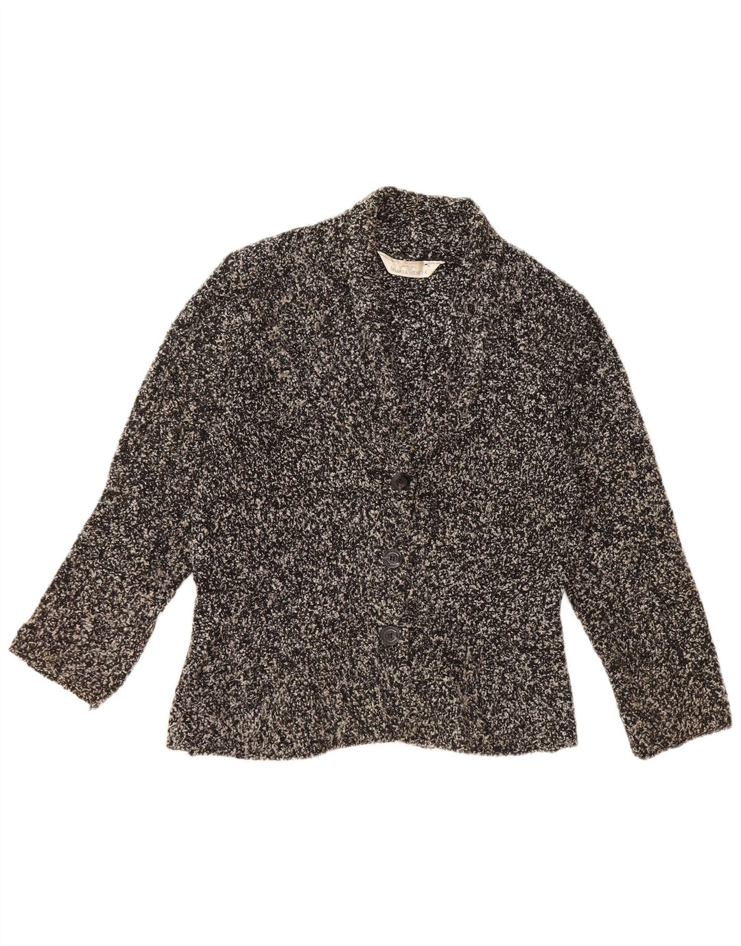 MARKS & SPENCER Damski sweter rozpinany UK 12 Średni czarny nakrapiany akryl