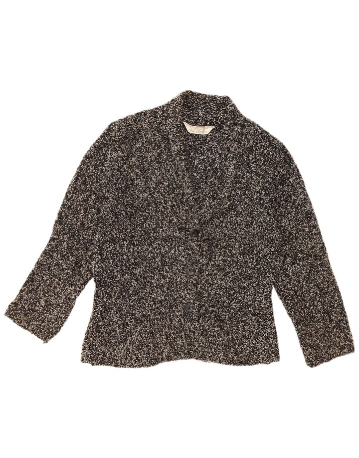 MARKS & SPENCER Damski sweter rozpinany UK 12 Średni czarny nakrapiany akryl