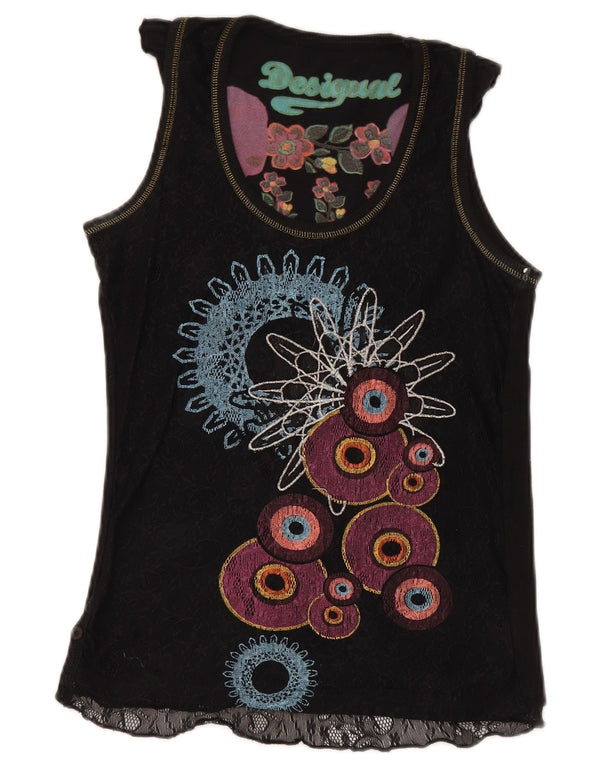 Desigual damski top z kamizelką UK 12, średni czarny, geometryczny, bawełniany