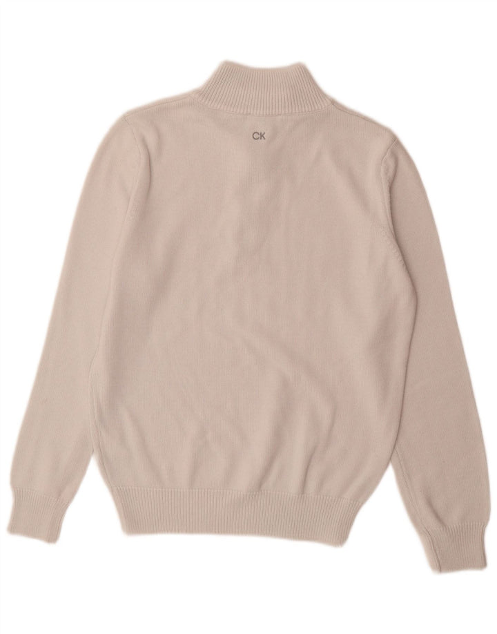 Męski sweter zapinany na zamek Calvin Klein, mały, biały, bawełniany
