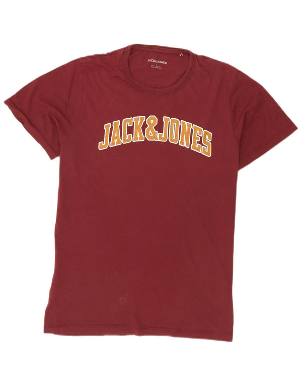 Męski T-shirt z grafiką Jack & Jones, duży, bordowy, bawełniany