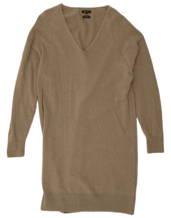 Damska sukienka sweterkowa Massimo Dutti z długim rękawem UK 14, średnia wełna khaki