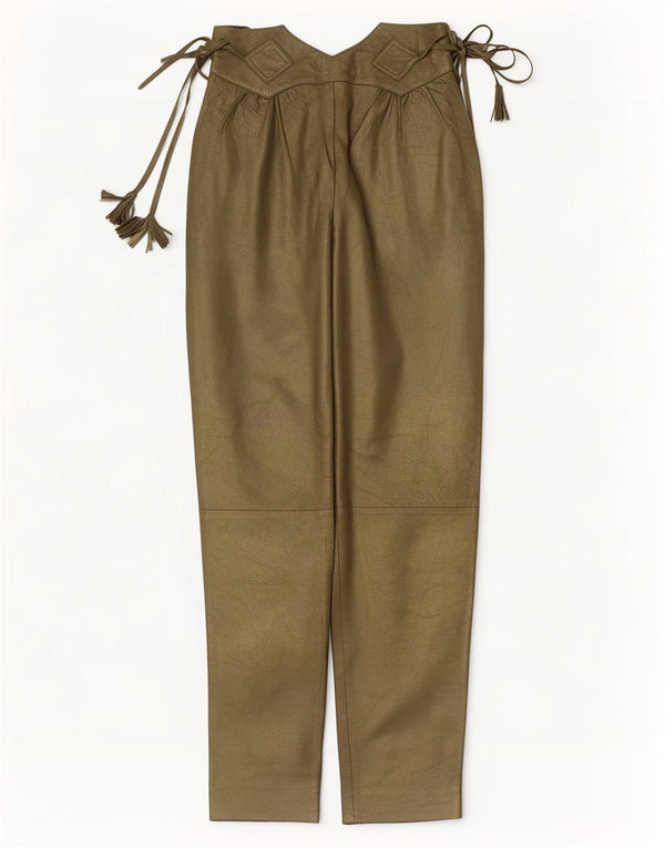 Vintage damskie skórzane spodnie z wysokim stanem IT 42 Medium W28 L30 Khaki