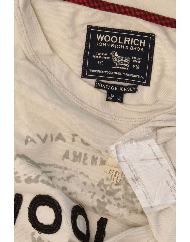 WOOLRICH Męski graficzny top z długim rękawem, duży, złamanej bieli, bawełniany