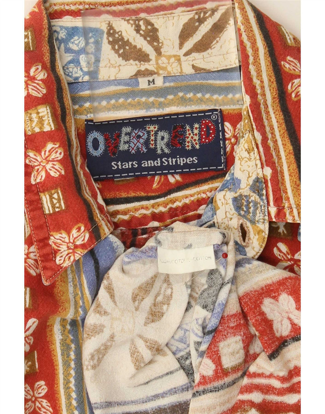 Koszula męska z krótkim rękawem w stylu vintage, średnia, wielobarwna, patchworkowa bawełna