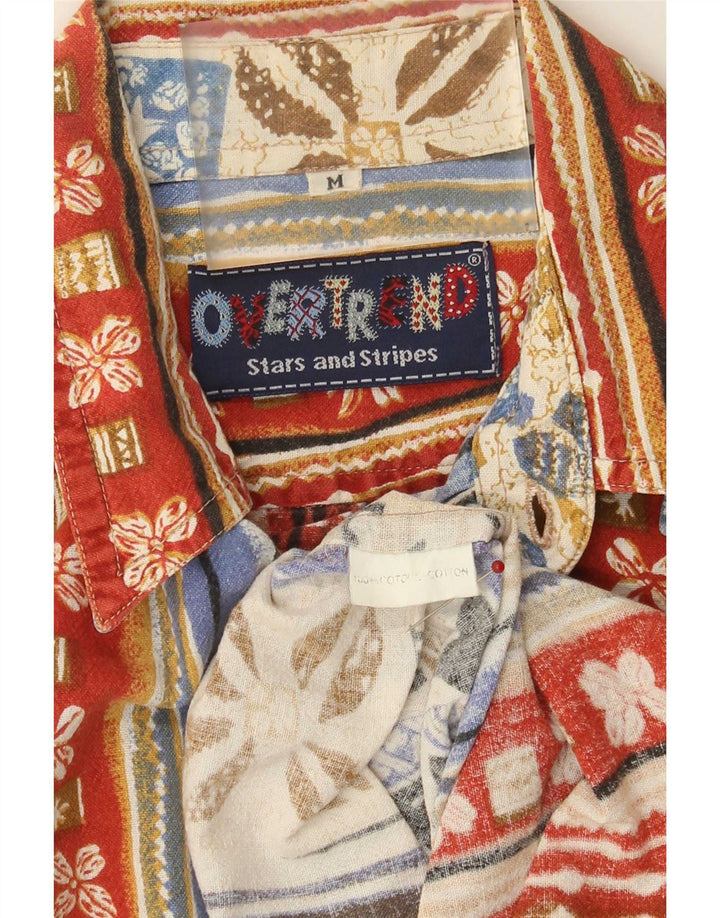 Koszula męska z krótkim rękawem w stylu vintage, średnia, wielobarwna, patchworkowa bawełna