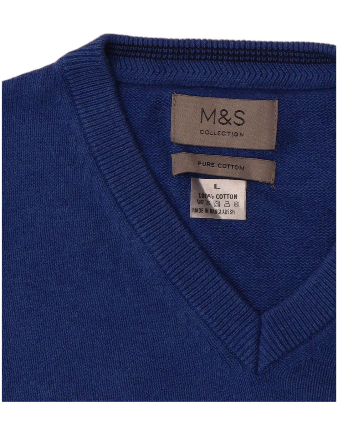 Marks & Spencer Męski sweter z dekoltem w kształcie litery V, duży, niebieski, bawełniany