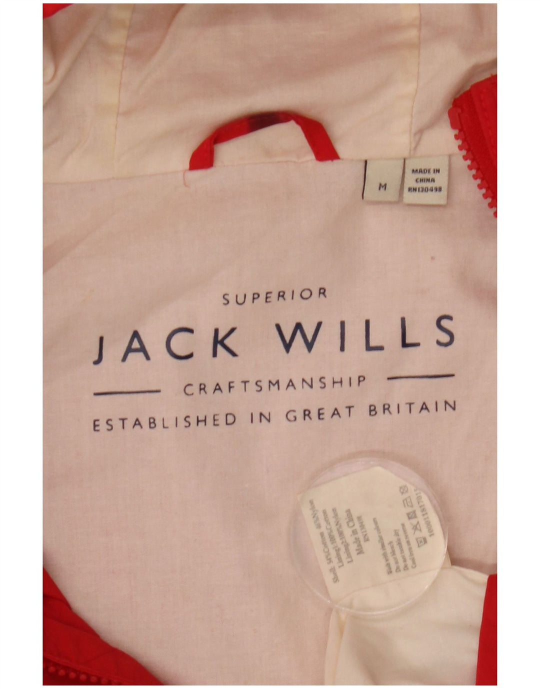 Męska kurtka przeciwdeszczowa z kapturem Jack Wills UK 38, średnia czerwona bawełna