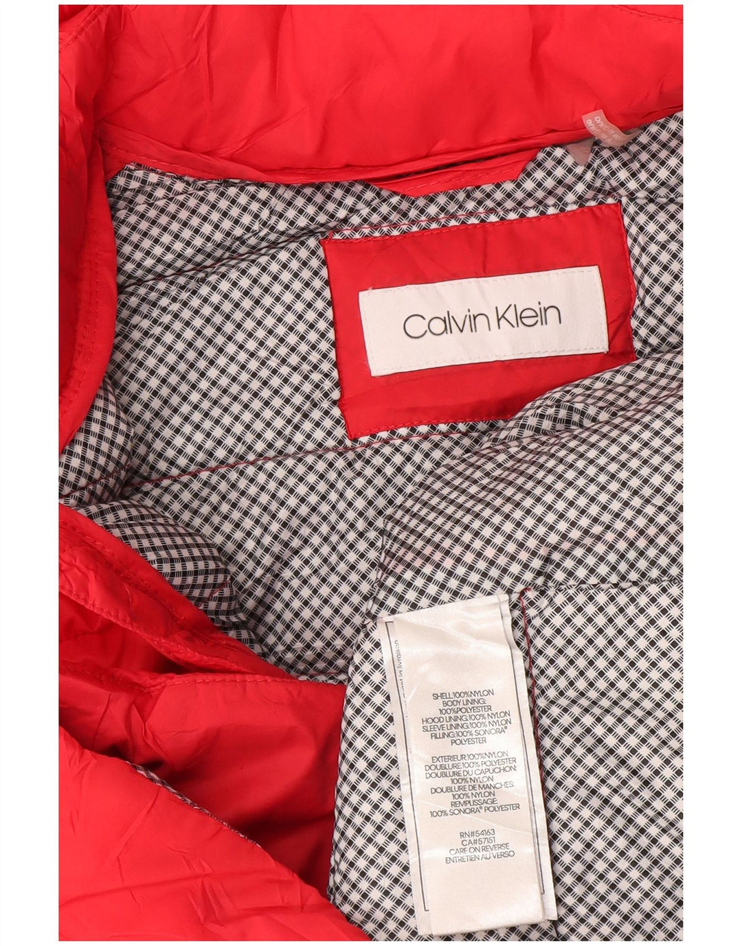 Damska wyściełana kurtka z kapturem Calvin Klein UK 16, duża, czerwona nylonowa