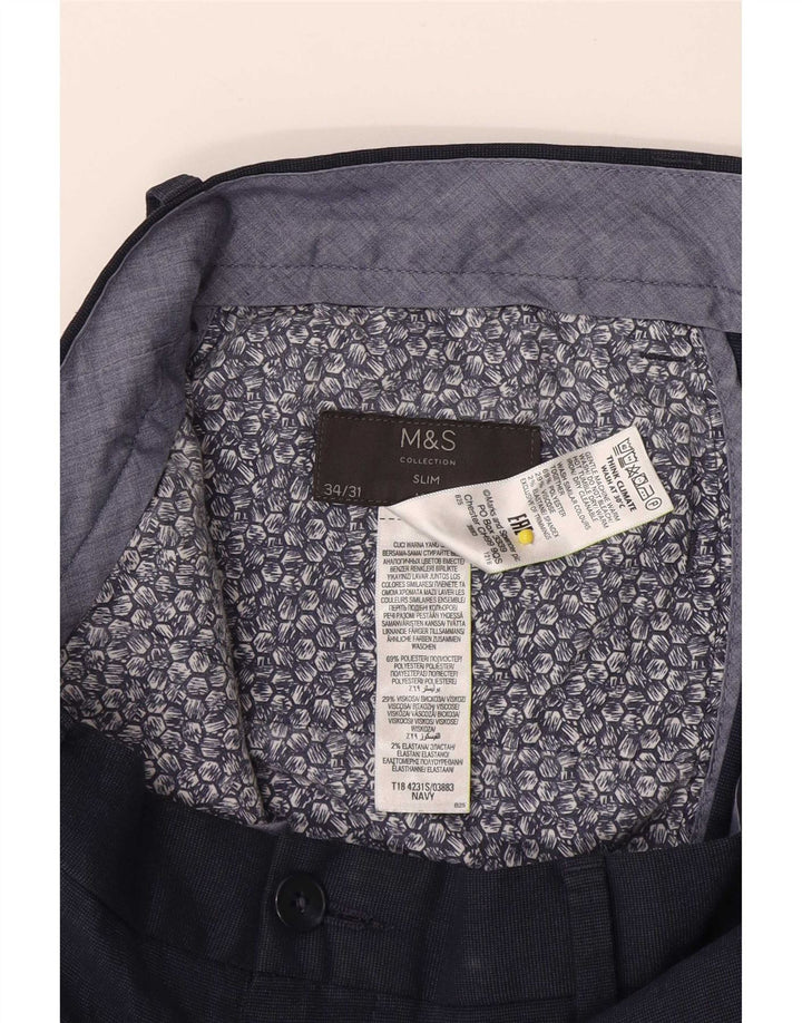 Męskie spodnie chino Marks & Spencer Slim Fit W34 L31 Granatowy poliester