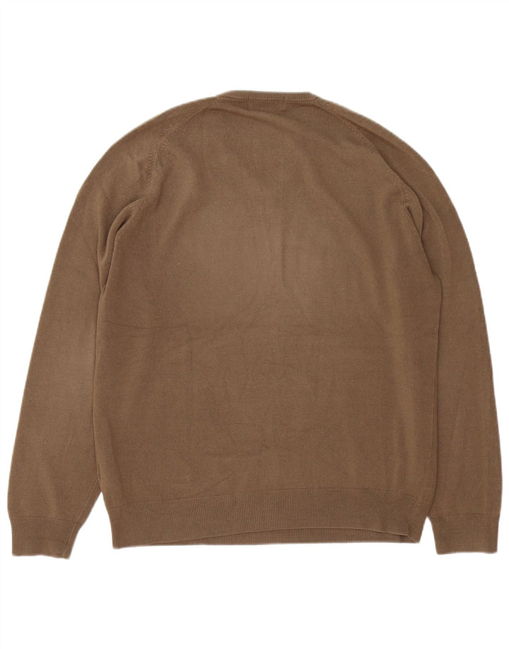 Męski sweter Marks & Spencer Blue Harbor z dekoltem w kształcie litery V, średni brąz