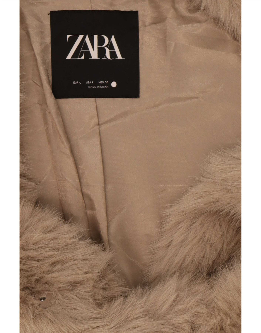Zara Damska kurtka ze sztucznego futra popelinowego UK 16, duża, beżowa, z poliestru