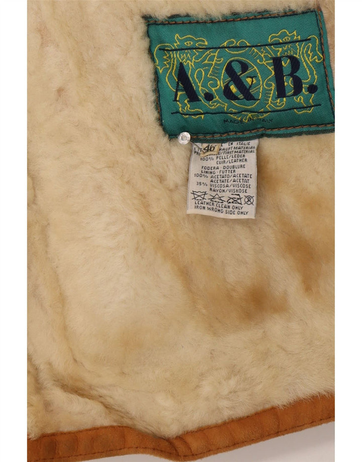 Damska kurtka shearling w stylu vintage IT 46, duża brązowa skóra