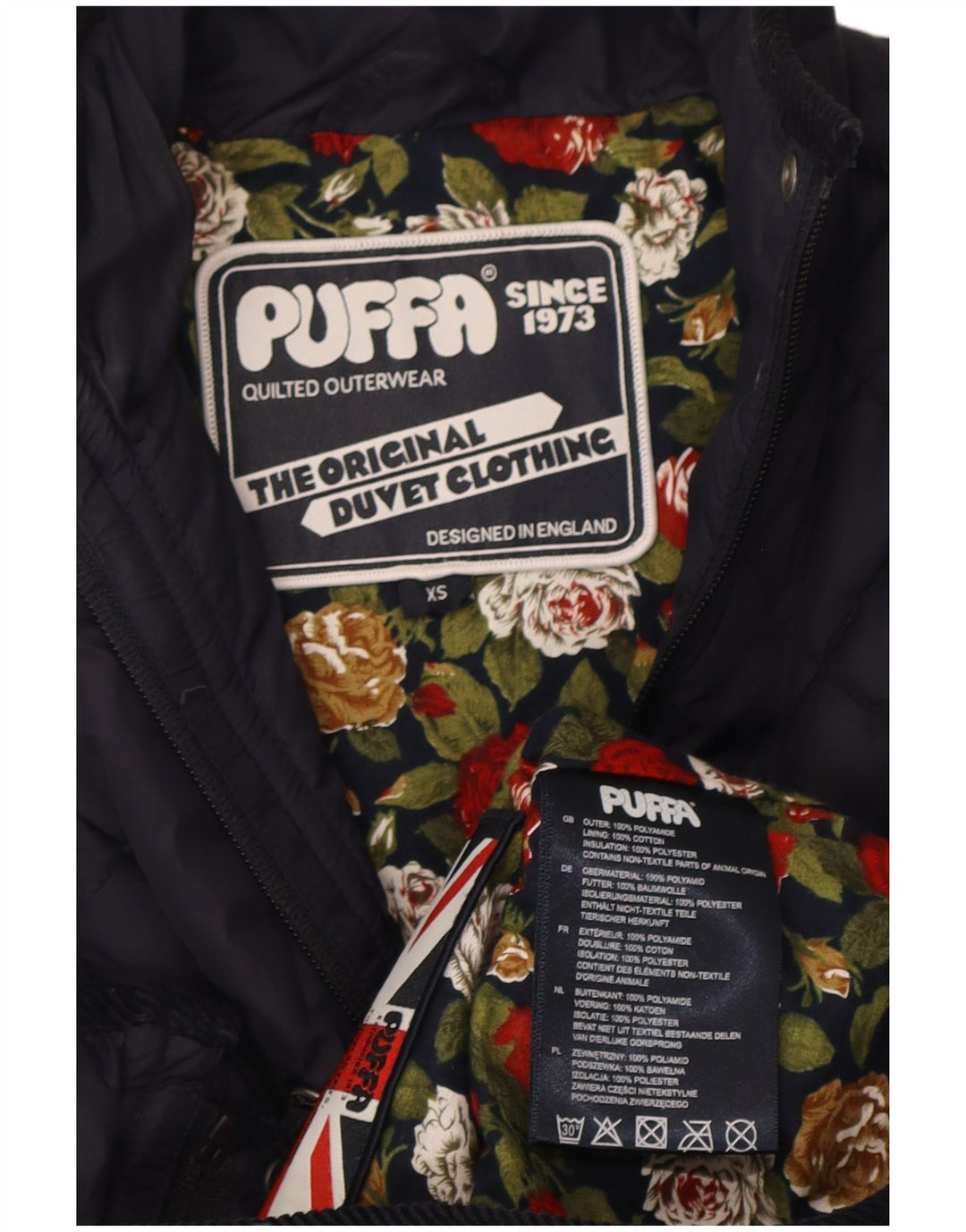 Damska pikowana kurtka Puffa UK 6 XS Granatowa, poliamidowa
