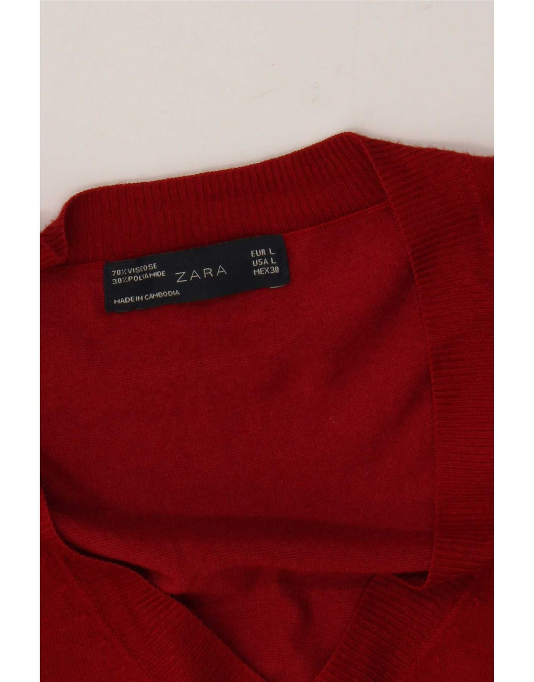 Sweter damski Zara z dekoltem w kształcie litery V, UK 16, duża czerwona wiskoza