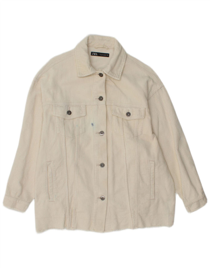 Damska, oversize'owa kurtka sztruksowa Zara UK 10, mała, złamanej bieli, bawełniana