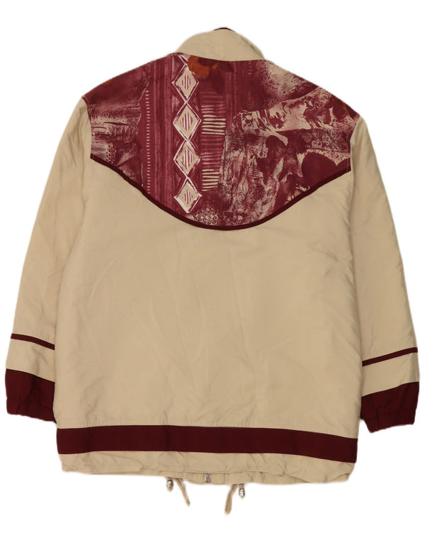 Damska kurtka oversize w stylu vintage UK 8, mała, beżowa, z poliestru w kwiaty