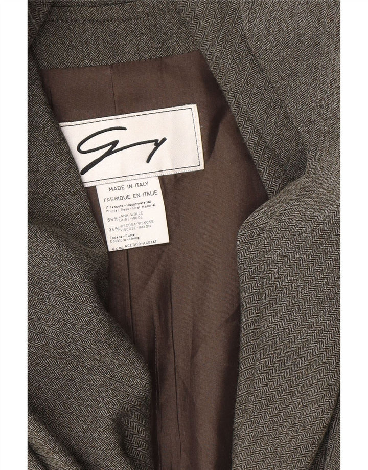 Damska marynarka Genny zapinana na 3 guziki UK 14 Średnioszara wełna w jodełkę