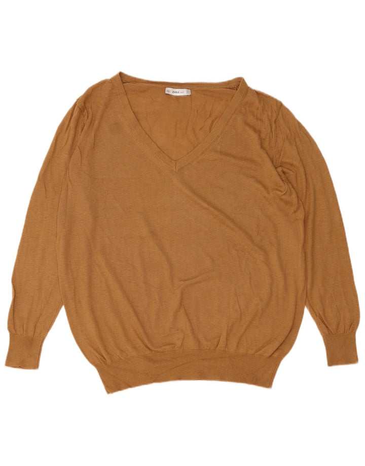 Sweter damski Zara Oversize z dekoltem w kształcie litery V, UK 14, średni brąz