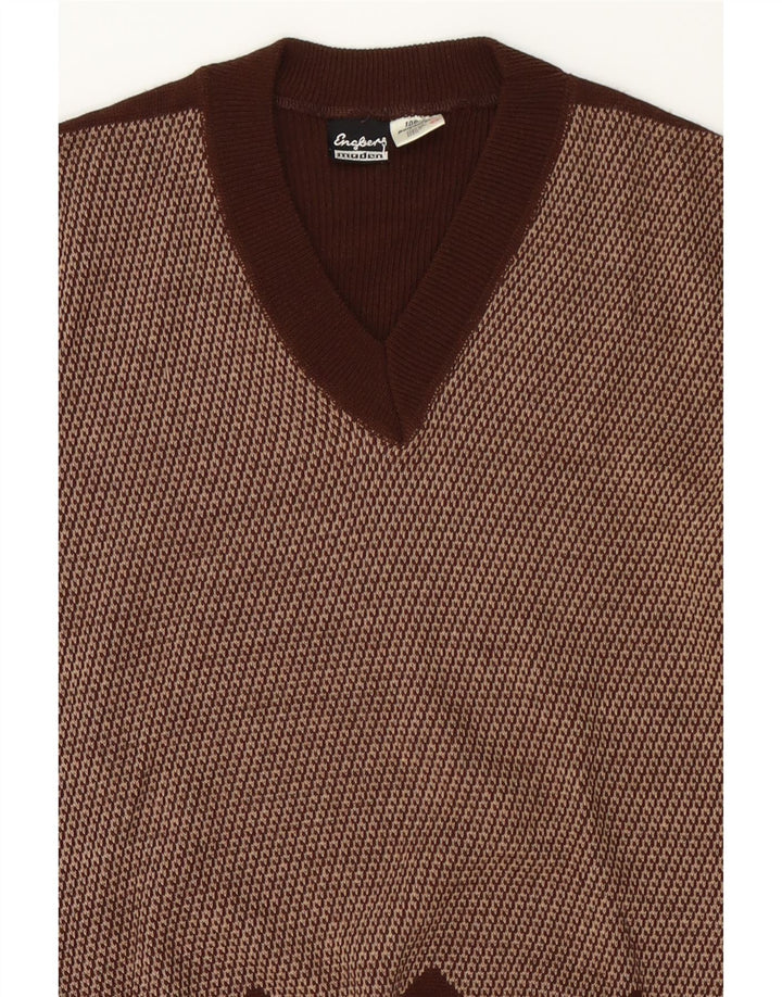 ENGBERS Mens V-Neck Jumper Sweater IT 54 XL Brown Argyle/Diamond Vintage Engbers and Second-Hand Engbers from Messina Hembry 