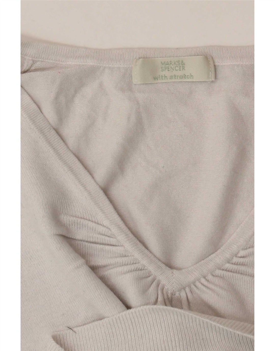 Sweter damski Marks & Spencer z rękawem 3/4 i dekoltem w kształcie litery V, UK 14, średni biały