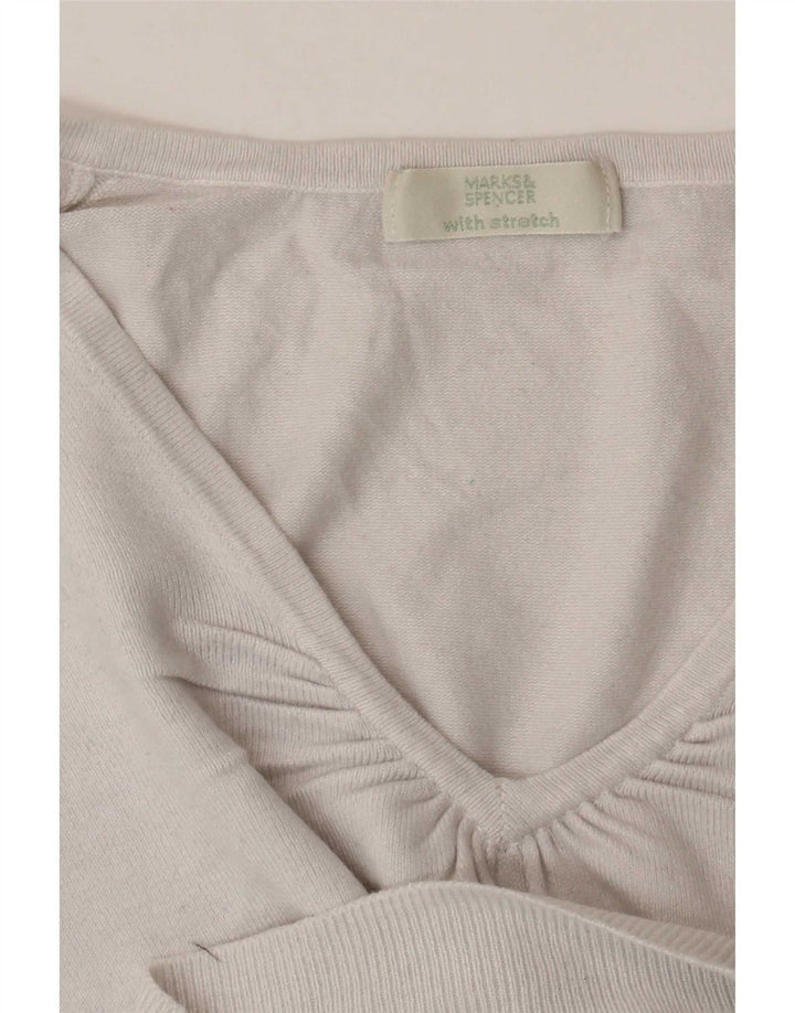 Sweter damski Marks & Spencer z rękawem 3/4 i dekoltem w kształcie litery V, UK 14, średni biały