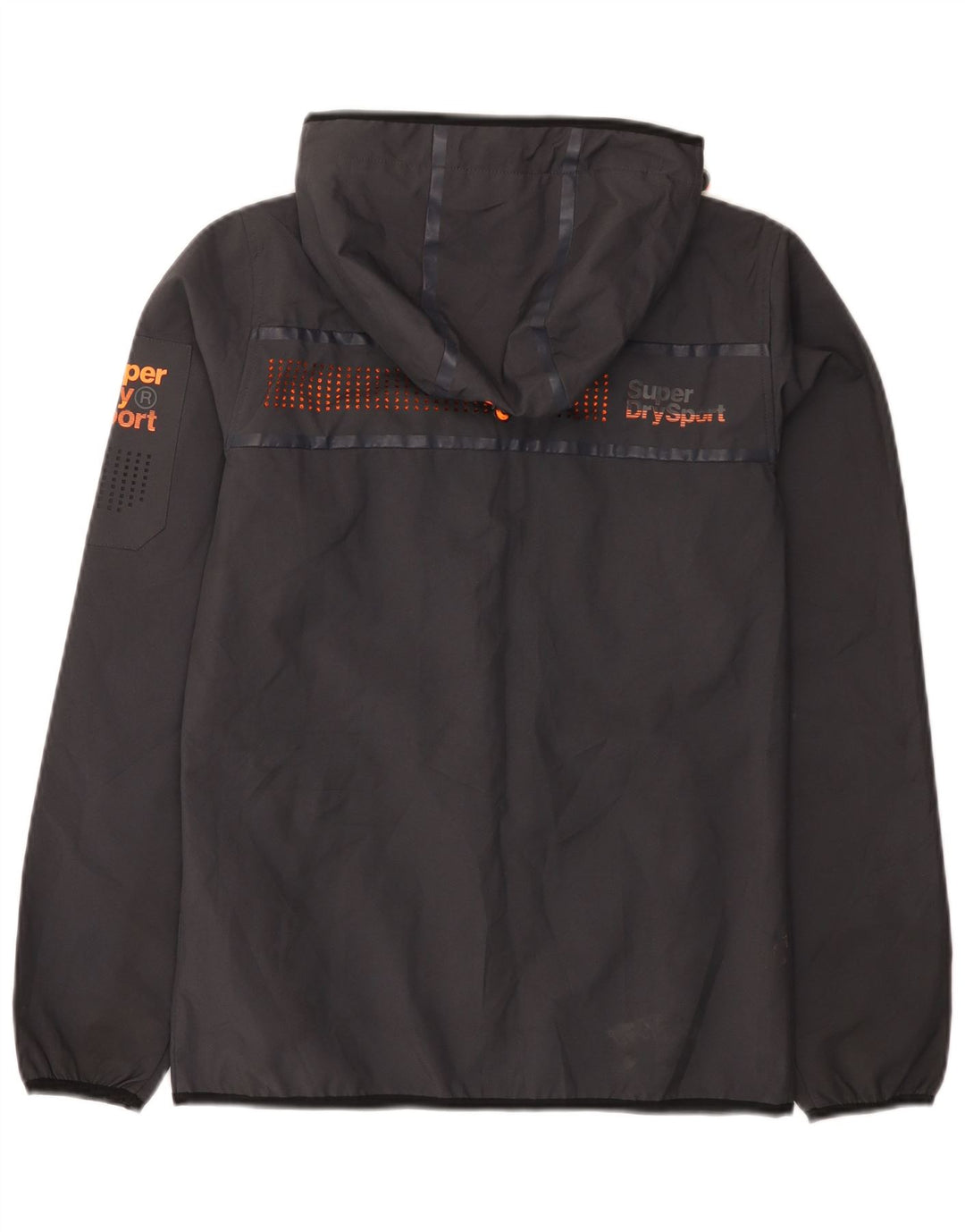 Męska kurtka przeciwdeszczowa z kapturem i grafiką Superdry UK 34 XS, szary poliester