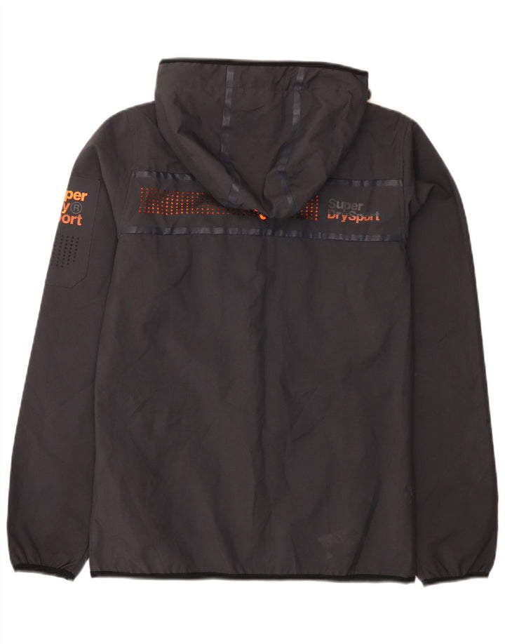 Męska kurtka przeciwdeszczowa z kapturem i grafiką Superdry UK 34 XS, szary poliester