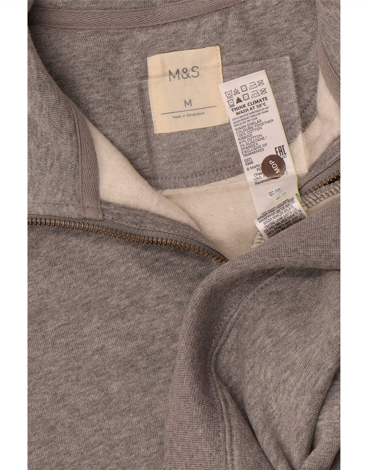 Marks & Spencer Męski sweter z zamkiem błyskawicznym, średnioszary, bawełniany w plamki