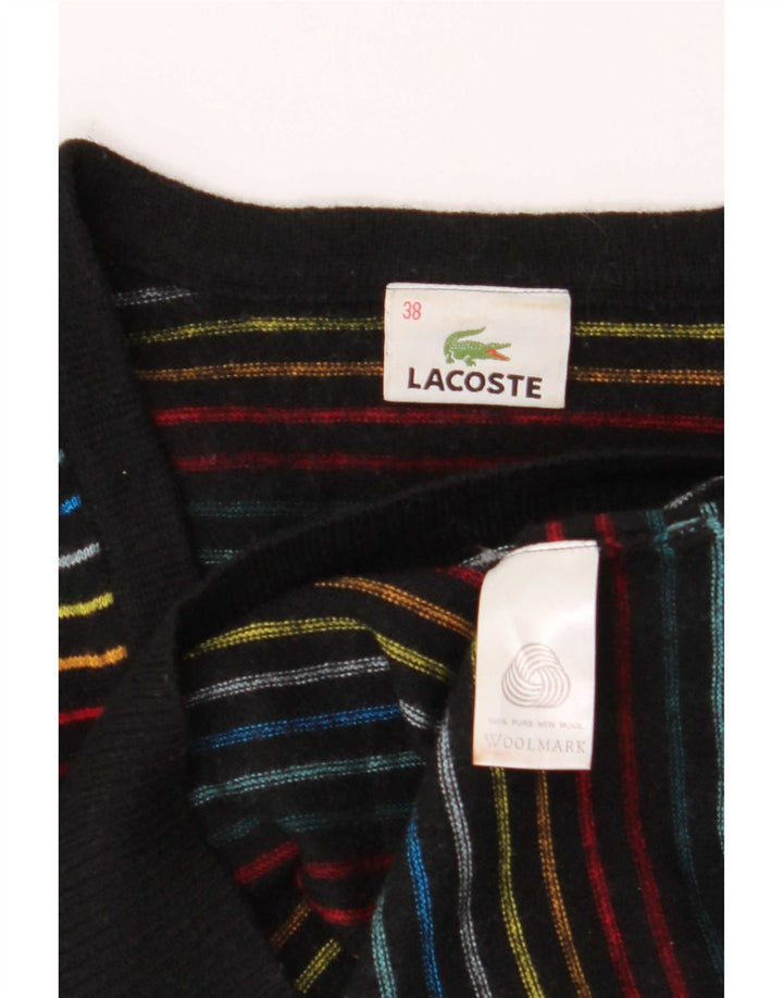 Damski sweter Lacoste z dekoltem w kształcie litery V, rozmiar 38, średnie, wielokolorowe paski