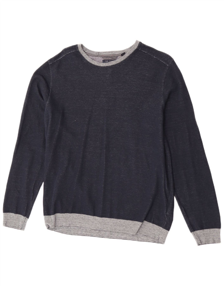 Męski sweter Ted Baker, rozmiar 4, duży, granatowy, bawełniany w bloki kolorów